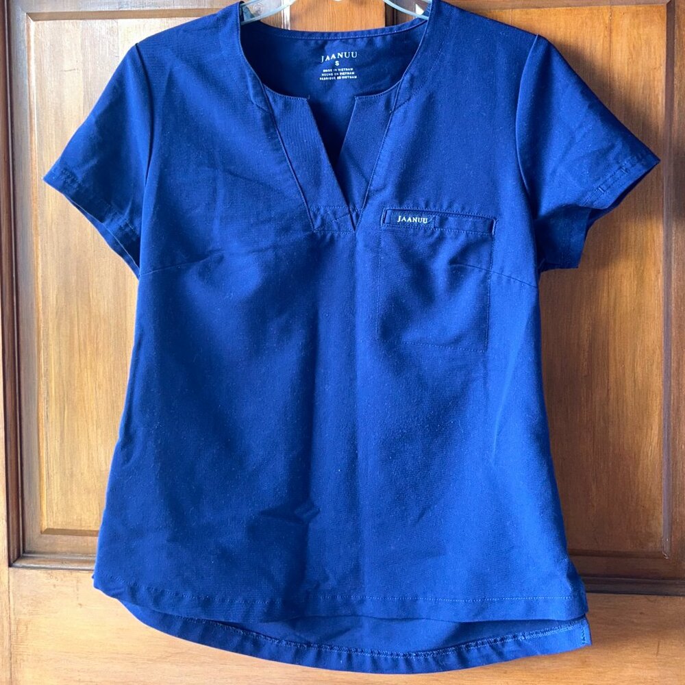 Jaanuu navy one-pocket scrub top
